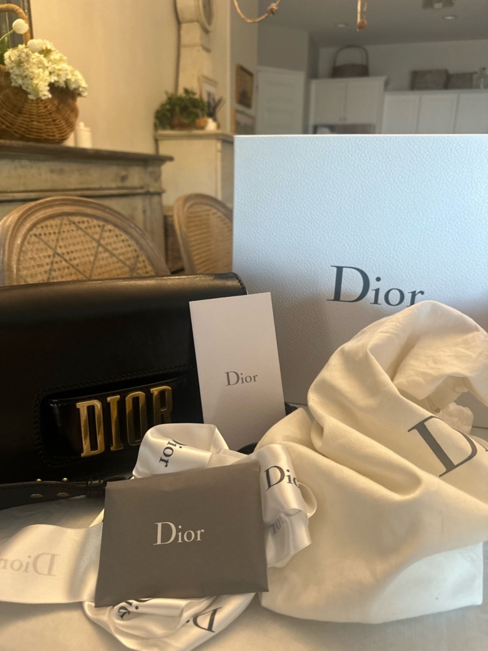 Dior Black Leather Shoulder Bag with Gold Hardware